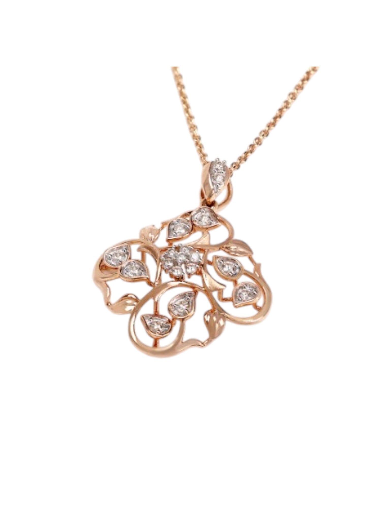 Trendy Design 925 Sterling Silver CZ Stones Rose Gold Plated Pendant With Chain For Women By Kesardeep